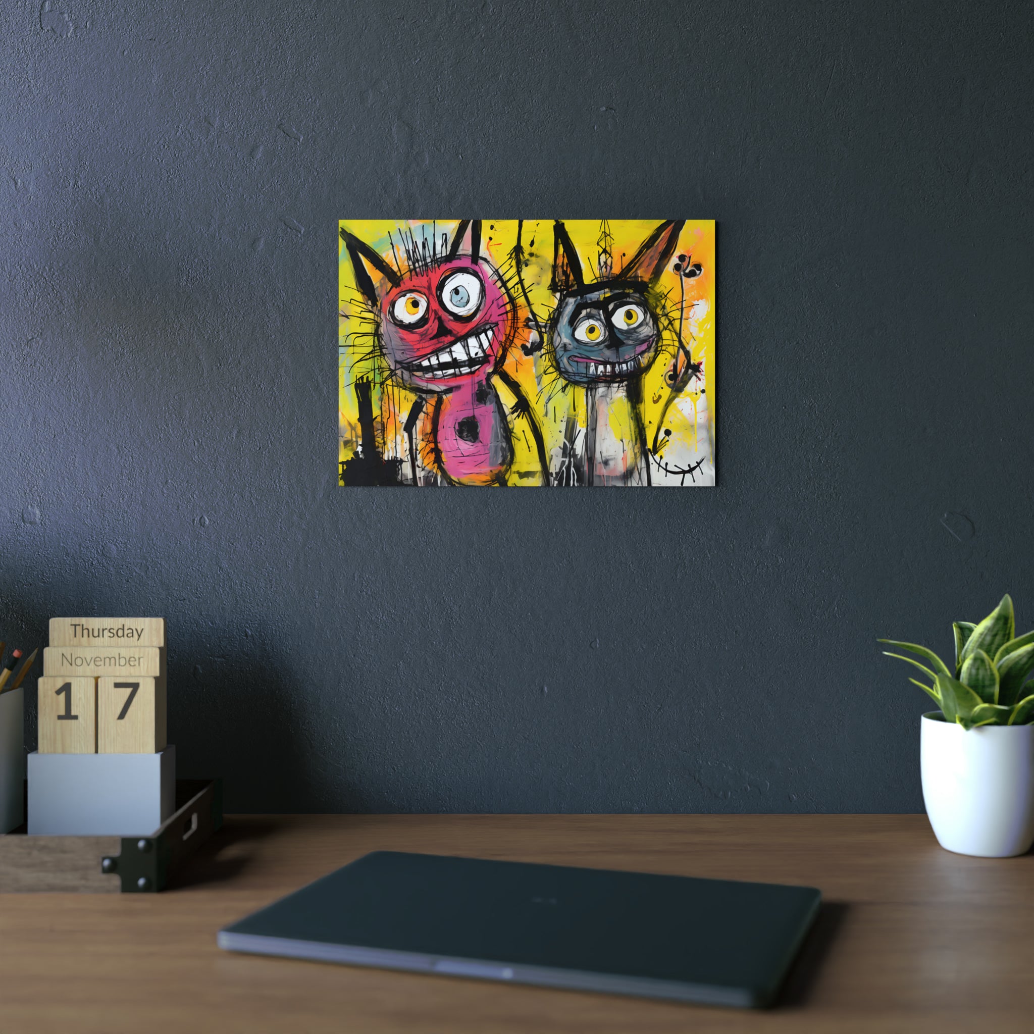 Abstract Multi Colored Cats With Yellow Background By DaFlowerChild Aluminum Composite Panels