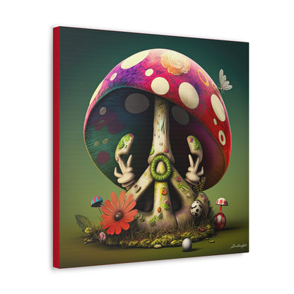 Beautiful Forest Half Peace Sign , Red And White Polka dot Mushrooms Red Flower Canvas Gallery Wraps