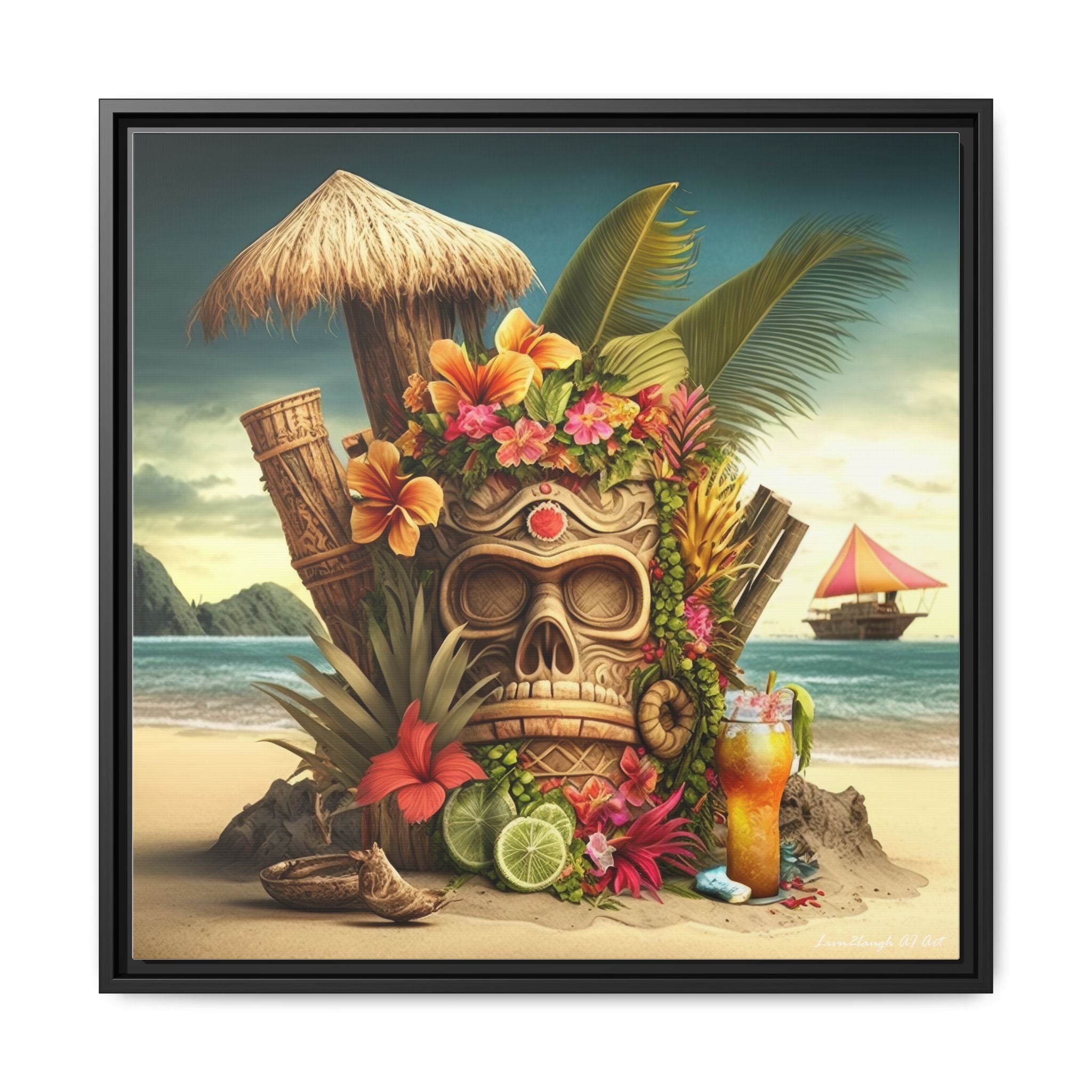 Tiki Dreams by the Shore, Art Print — Colorful Modern Wall Canvas