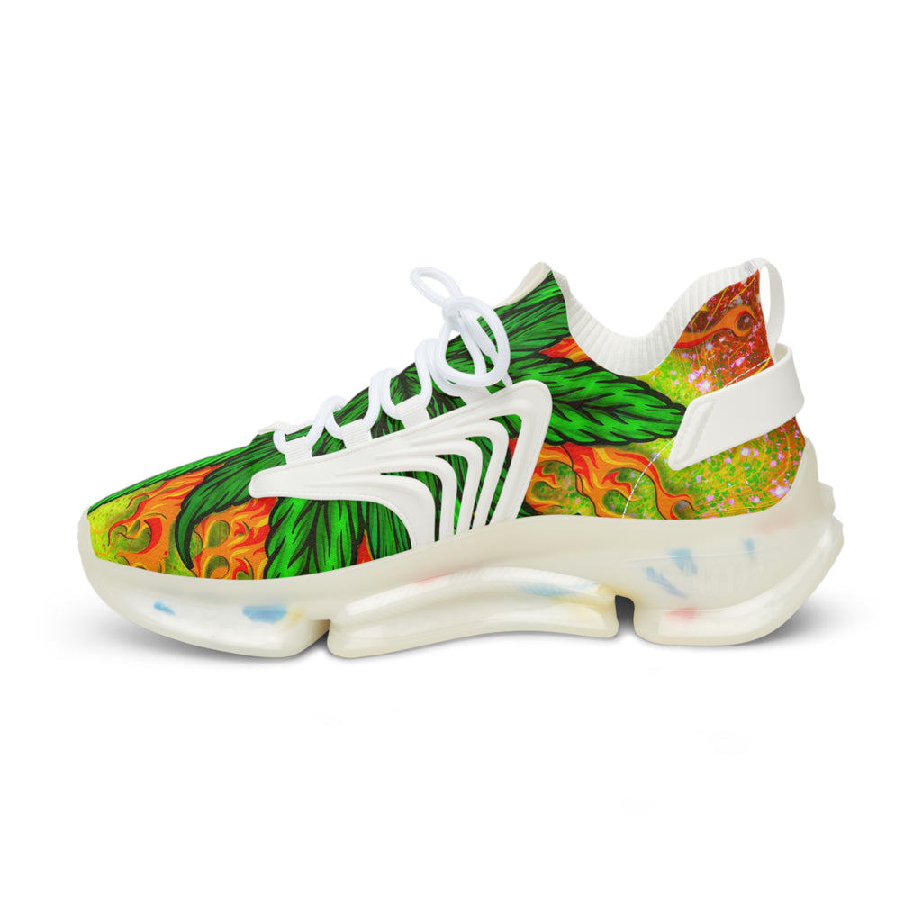 Beautifully Designed Orange, Yellow And Green Marijuana Leave Men's Mesh Sneakers