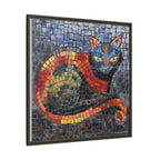 Mystic Shadows: The Enigmatic Cat, Framed Mosaic Cat Art Print — Colorful Modern Wall Canvas