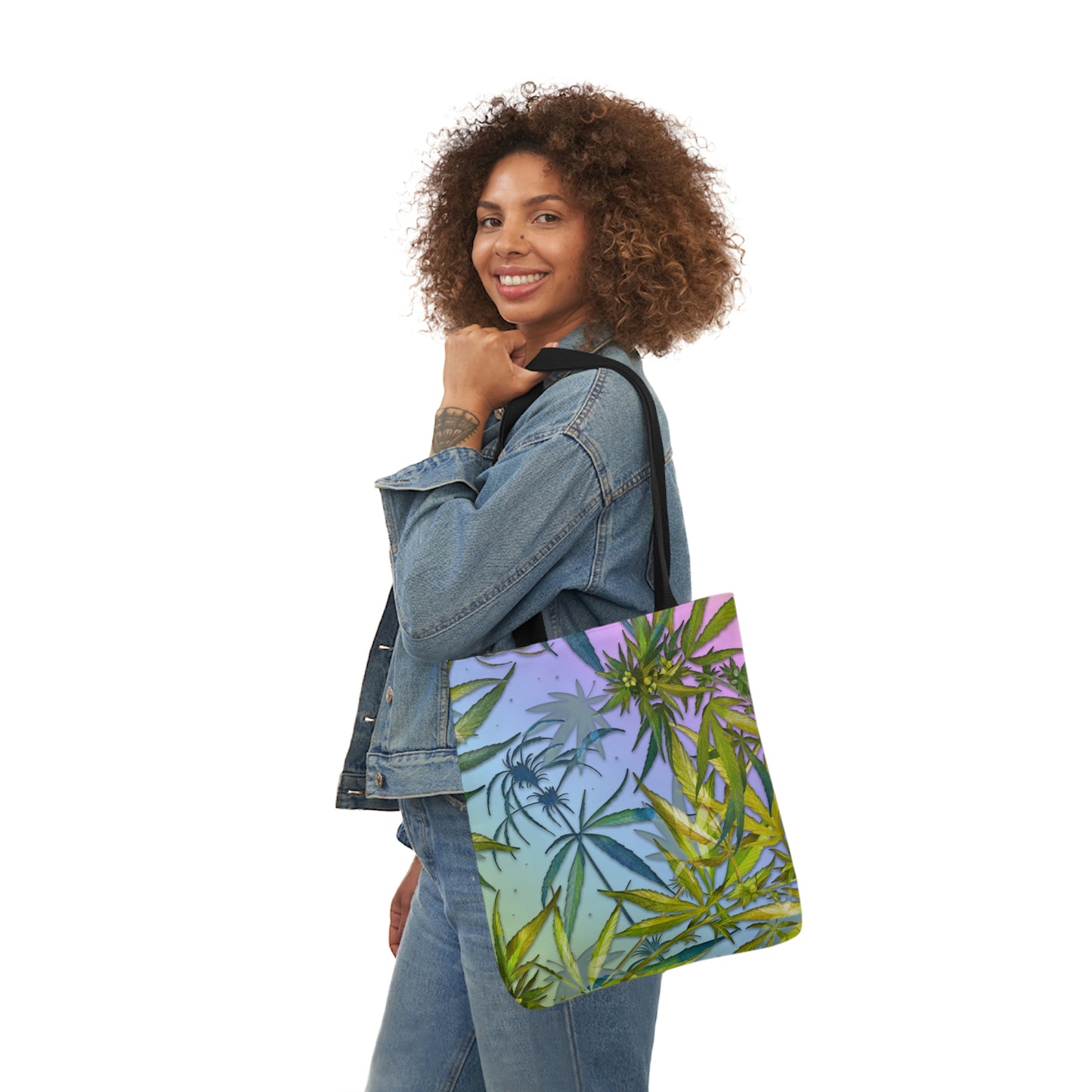 Sassy Pink And Green 420 Weed Marijuana Leaf Polyester Canvas Tote Bag (AOP)