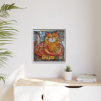 Radiant Whiskers: The Joyful Cat, Framed Mosaic Cat Art Print — Colorful Modern Wall Canvas