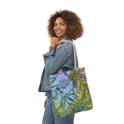 Sassy Pink And Green 420 Weed Marijuana Leaf Polyester Canvas Tote Bag (AOP)