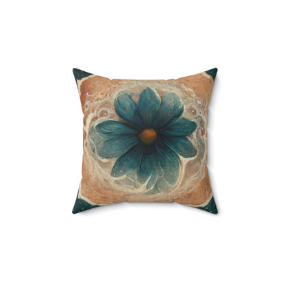 Bold And Beautiful White, Grey And Blue Floral Style Two Spun Polyester Square Pillow