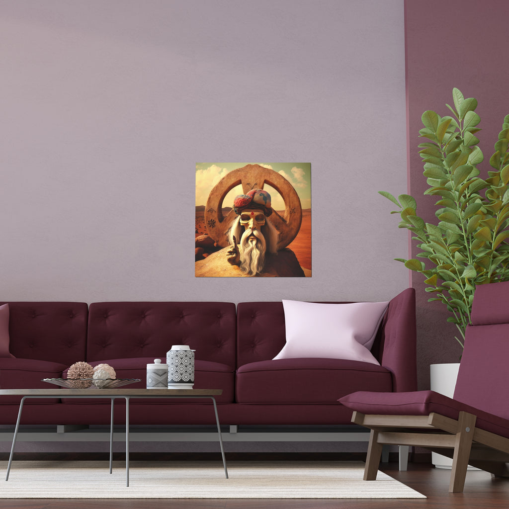 Wise Man In Dessert With Beard And Peace Sign Indoor and Outdoor Silk Posters