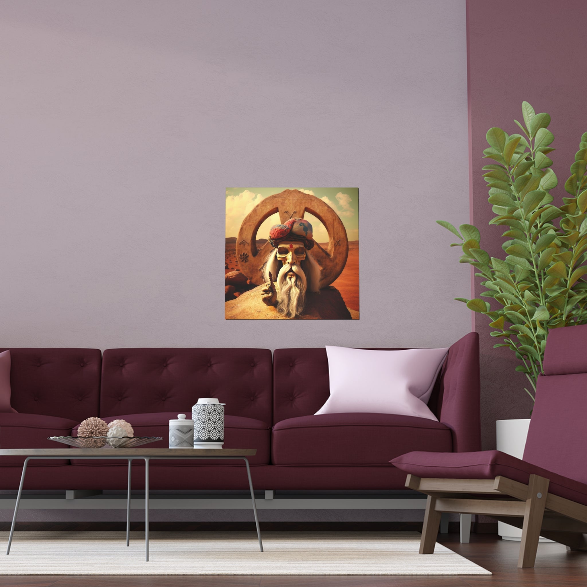 Wise Man In Dessert With Beard And Peace Sign Indoor and Outdoor Silk Posters