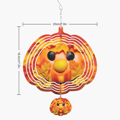 Pumpkin Autumn Fall Face With Fall Leaves Shaped Wind Spinner