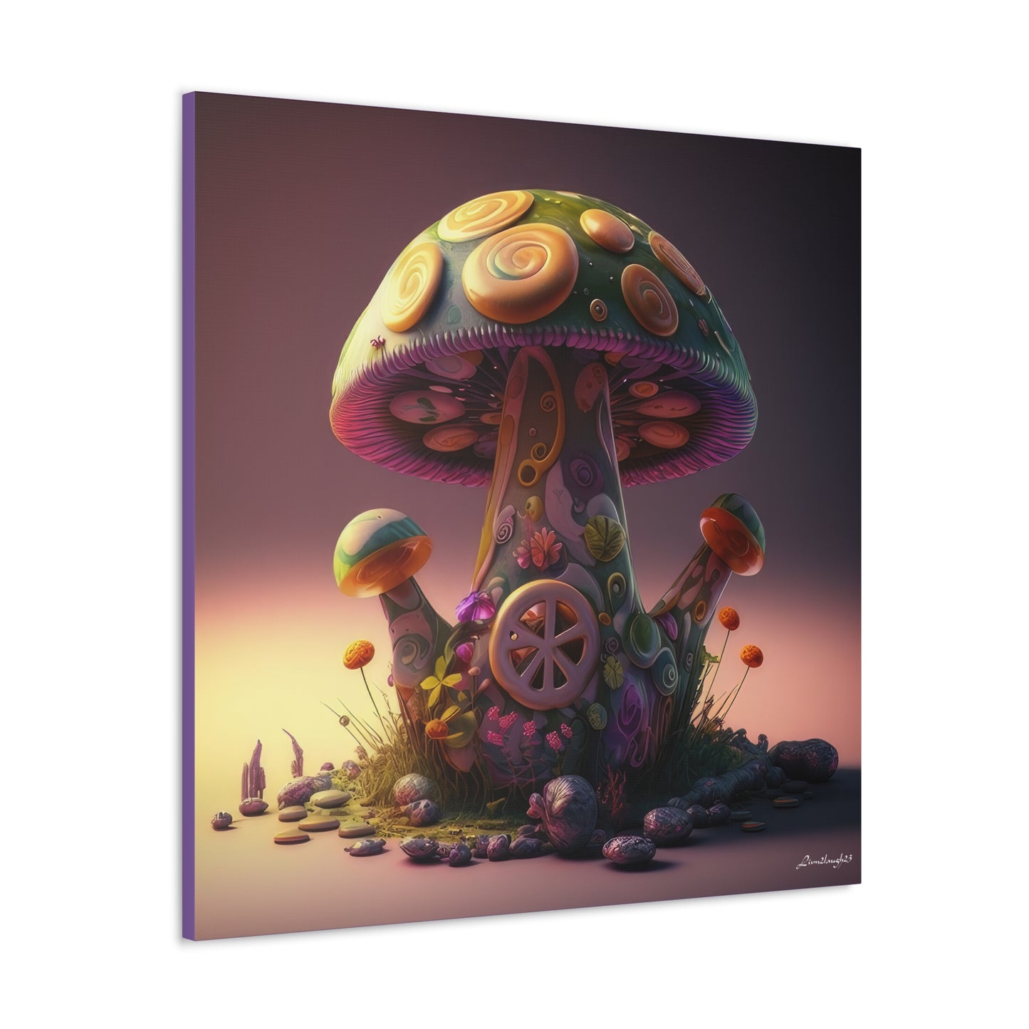 Beautiful Three Mushroom Colorful Uniquely Detailed Canvas Gallery Wraps