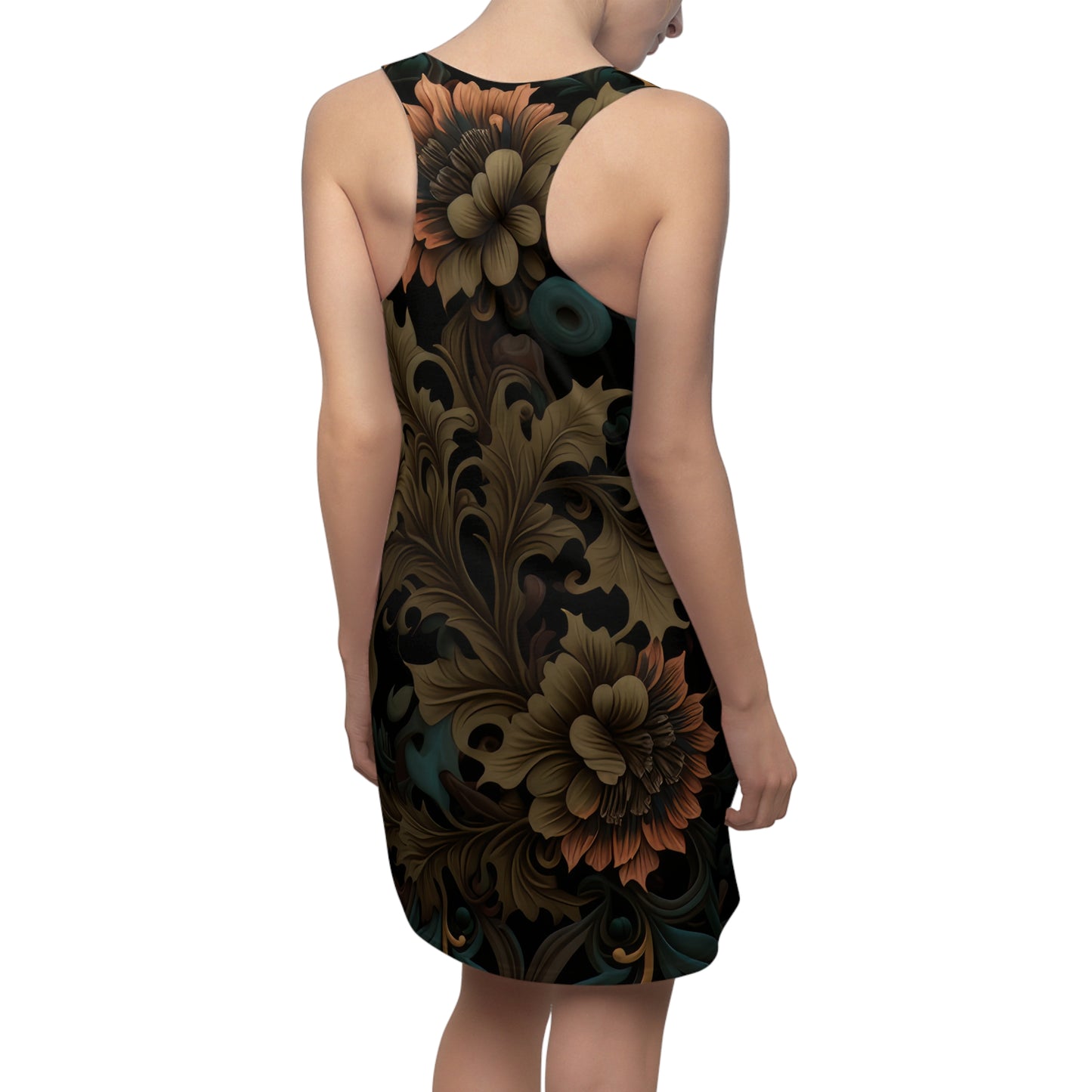 Gothic Bold & Beautiful flower floral Style 7 Women's Cut & Sew Racerback Dress (AOP)