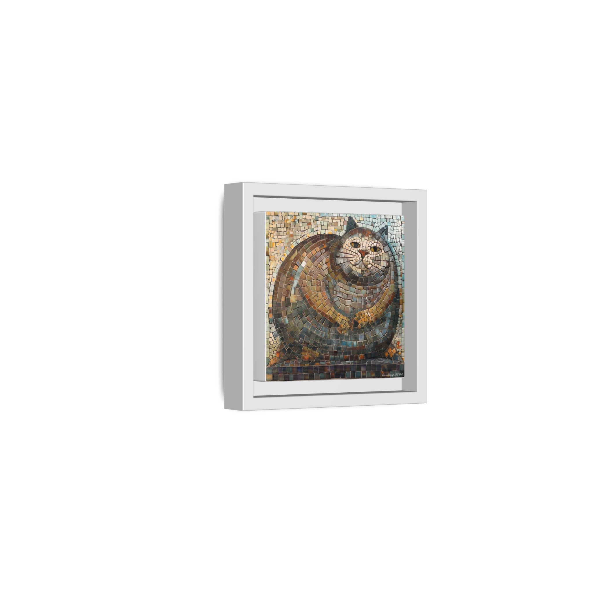 "Serene Mosaic Cat", Framed Mosaic Cat Art Print — Colorful Modern Wall Canvas