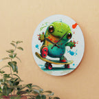 Tie Dye Cool Frog On Skate Board Wall Clock