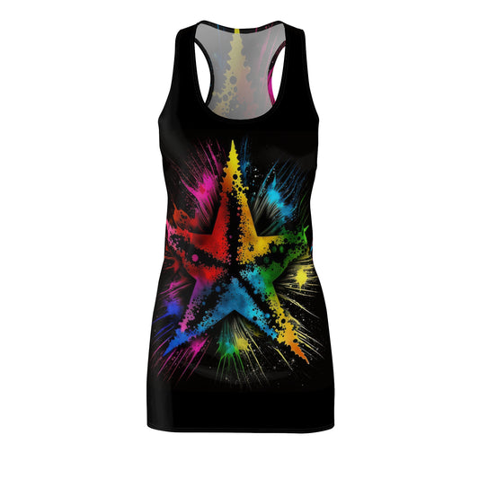 Bold And Beautiful Tie Dye Star Style Two Women's Cut & Sew Racerback Dress (AOP)