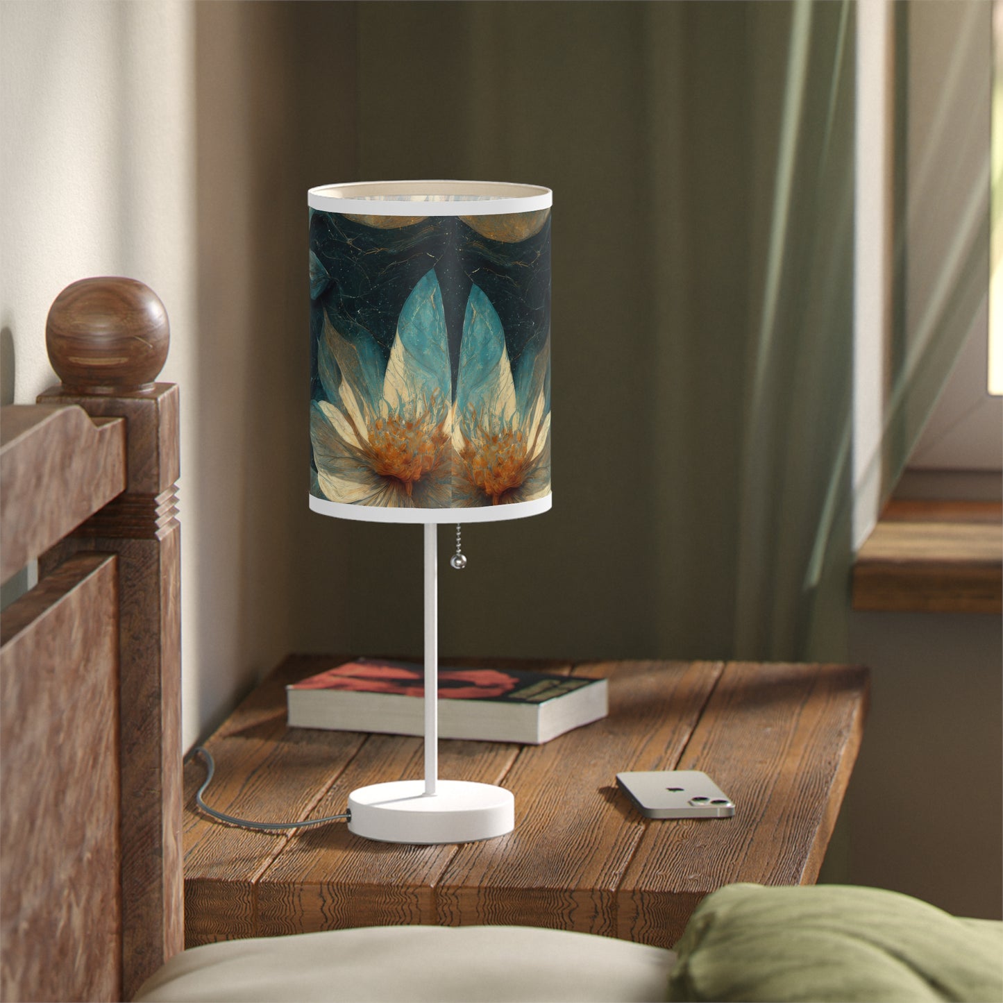 Bold And Beautiful White, Grey And Blue Floral Style 3 Lamp on a Stand, US|CA plug