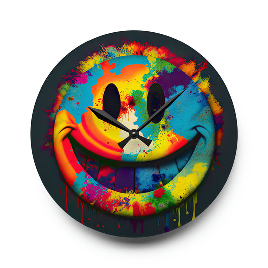 Happy Tie Dye Face Style 1 Wall Clock