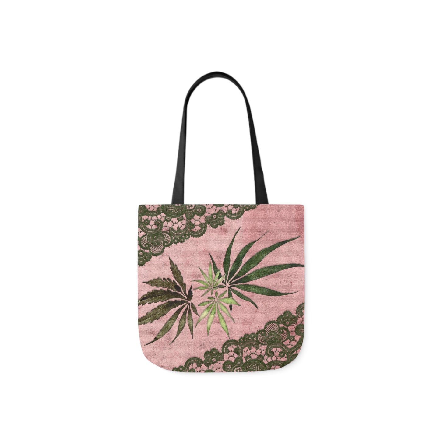 Grey Lace Gorgeous Pink Designed Marijuana 420 Weed Polyester Canvas Tote Bag (AOP)