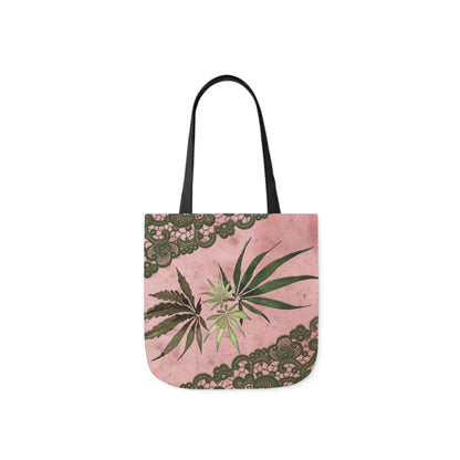 Grey Lace Gorgeous Pink Designed Marijuana 420 Weed Polyester Canvas Tote Bag (AOP)