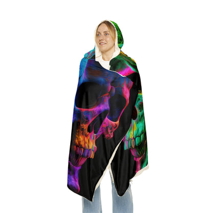 Tie Die 3 Head Skulls, Style Three Blue Green Purple Snuggle Blanket