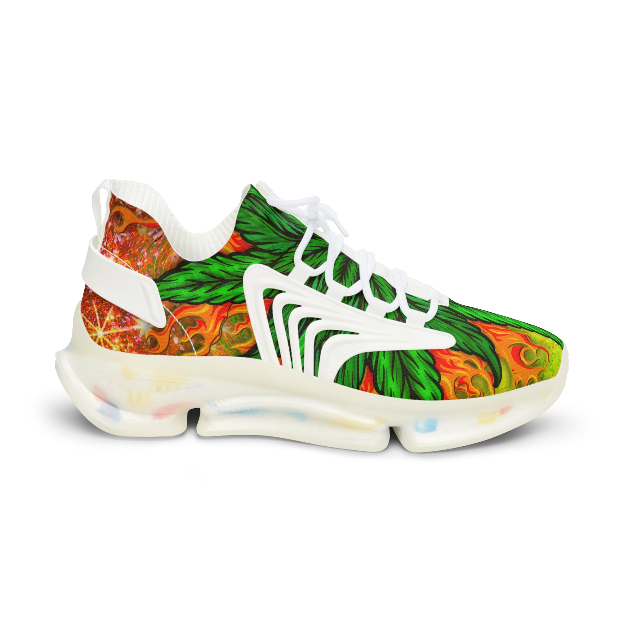 Beautifully Designed Orange, Yellow And Green Marijuana Leave Men's Mesh Sneakers