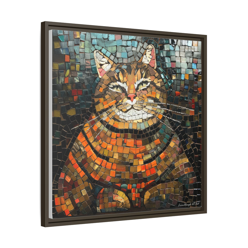 Mosaic Majesty: The Regal Cat, Framed Mosaic Cat Art Print — Colorful Modern Wall Canvas
