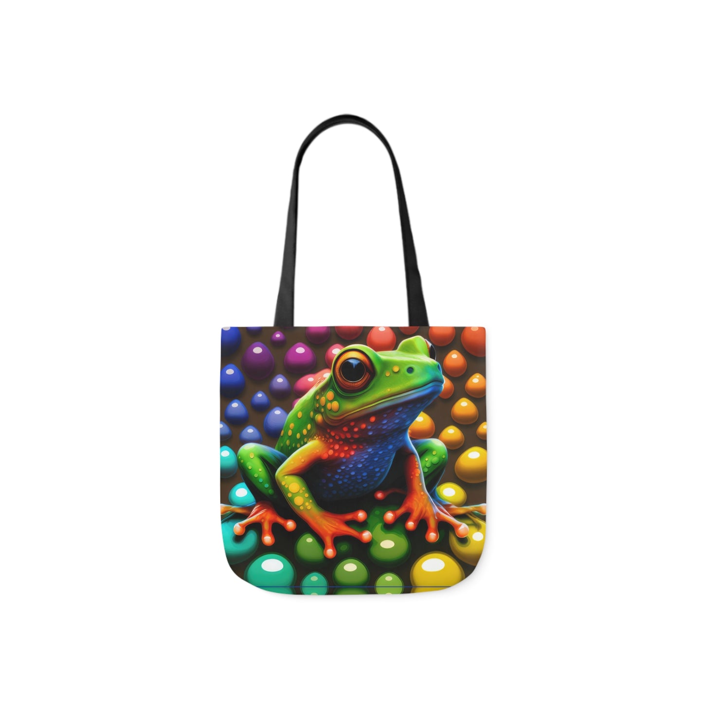 Sassy Rainbow Round Skittle Like Background With Beautiful Frog Polyester Canvas Tote Bag (AOP)