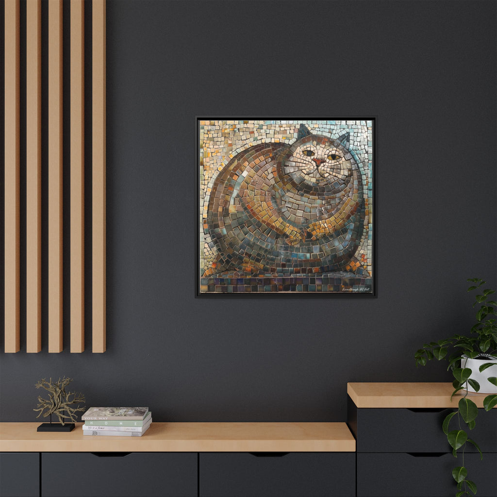 "Serene Mosaic Cat", Framed Mosaic Cat Art Print — Colorful Modern Wall Canvas