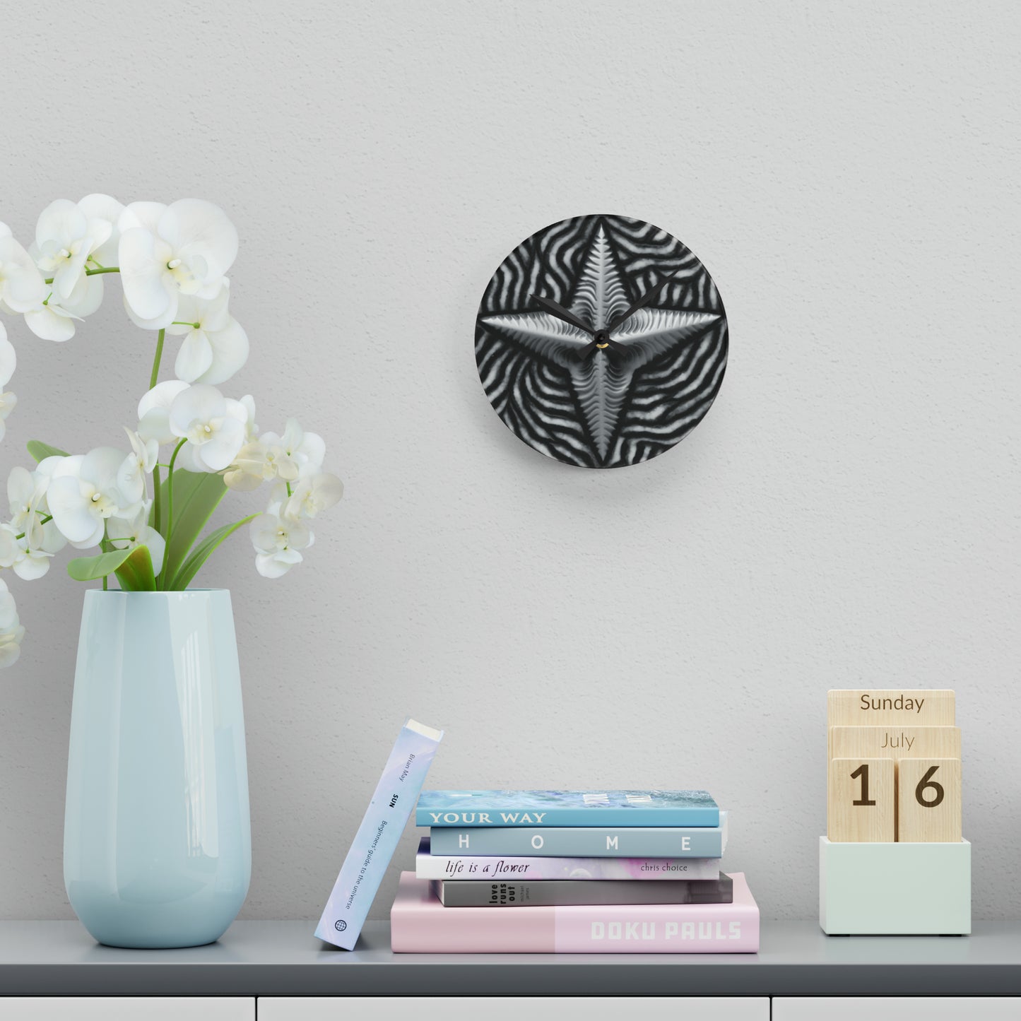 Black And White Lined Abstract Wall Clock