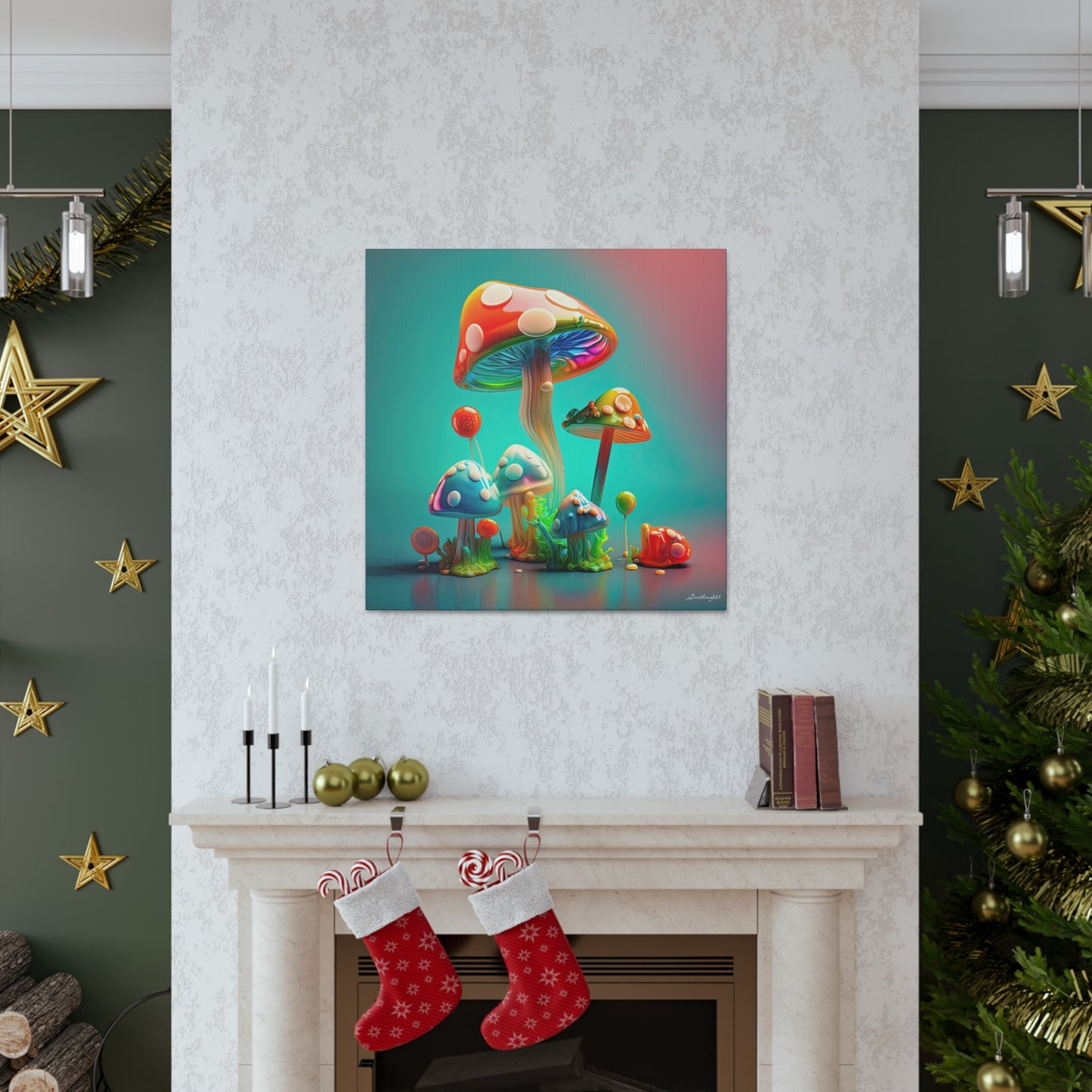 Beautiful Mushroom Luminating Colorful Bliss 3 Canvas Gallery Wraps