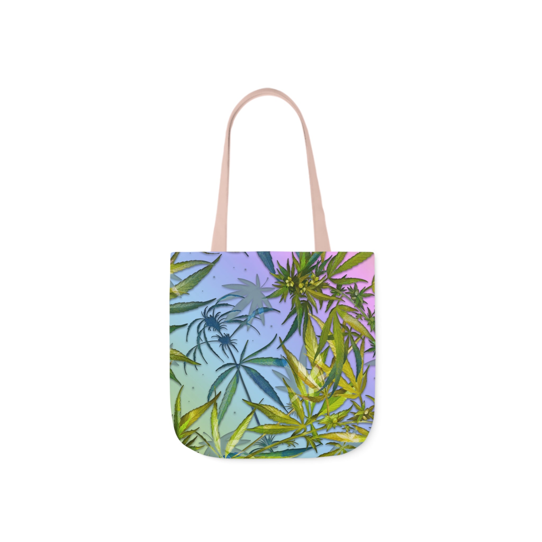 Sassy Pink And Green 420 Weed Marijuana Leaf Polyester Canvas Tote Bag (AOP)