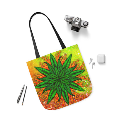 Beautifully Designed Orange, Yellow And Green Marijuana Leave Polyester Canvas Tote Bag (AOP)