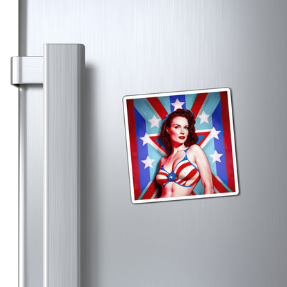 Retro Tattooed Pinup Blue, Red And White Star Magnet Style Five