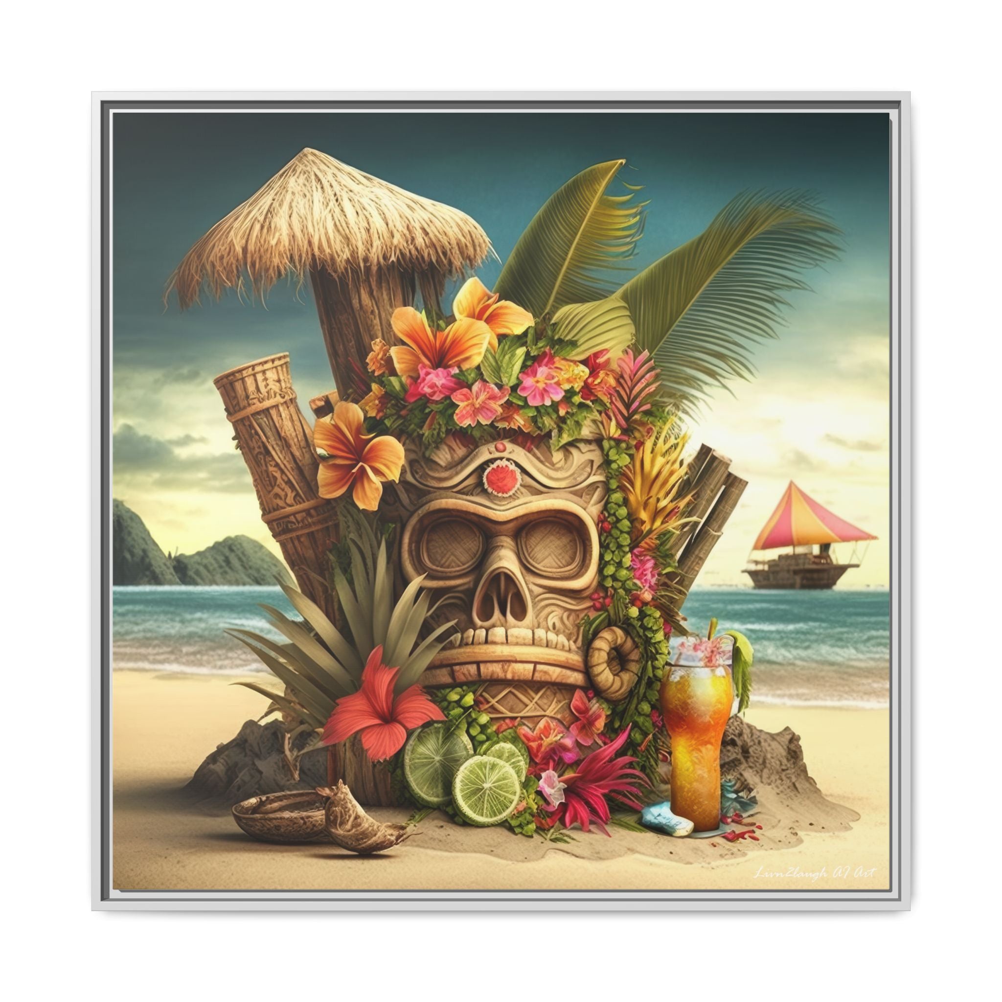 Tiki Dreams by the Shore, Art Print — Colorful Modern Wall Canvas