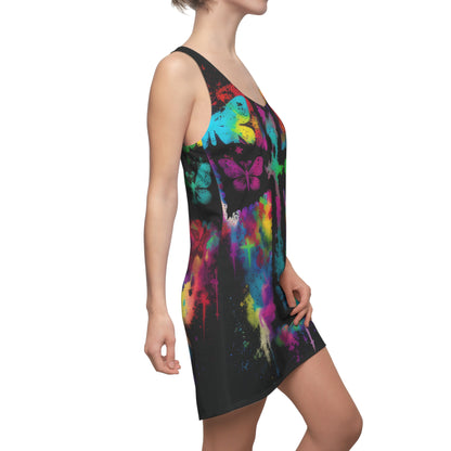 Bold And Beautiful Tie Dye Cross And Butterflies Style Two Women's Cut & Sew Racerback Dress (AOP)