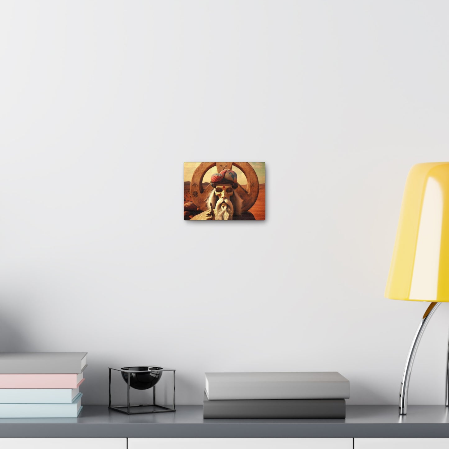 Wise Man In Dessert With Beard And Peace Sign Canvas Gallery Wraps