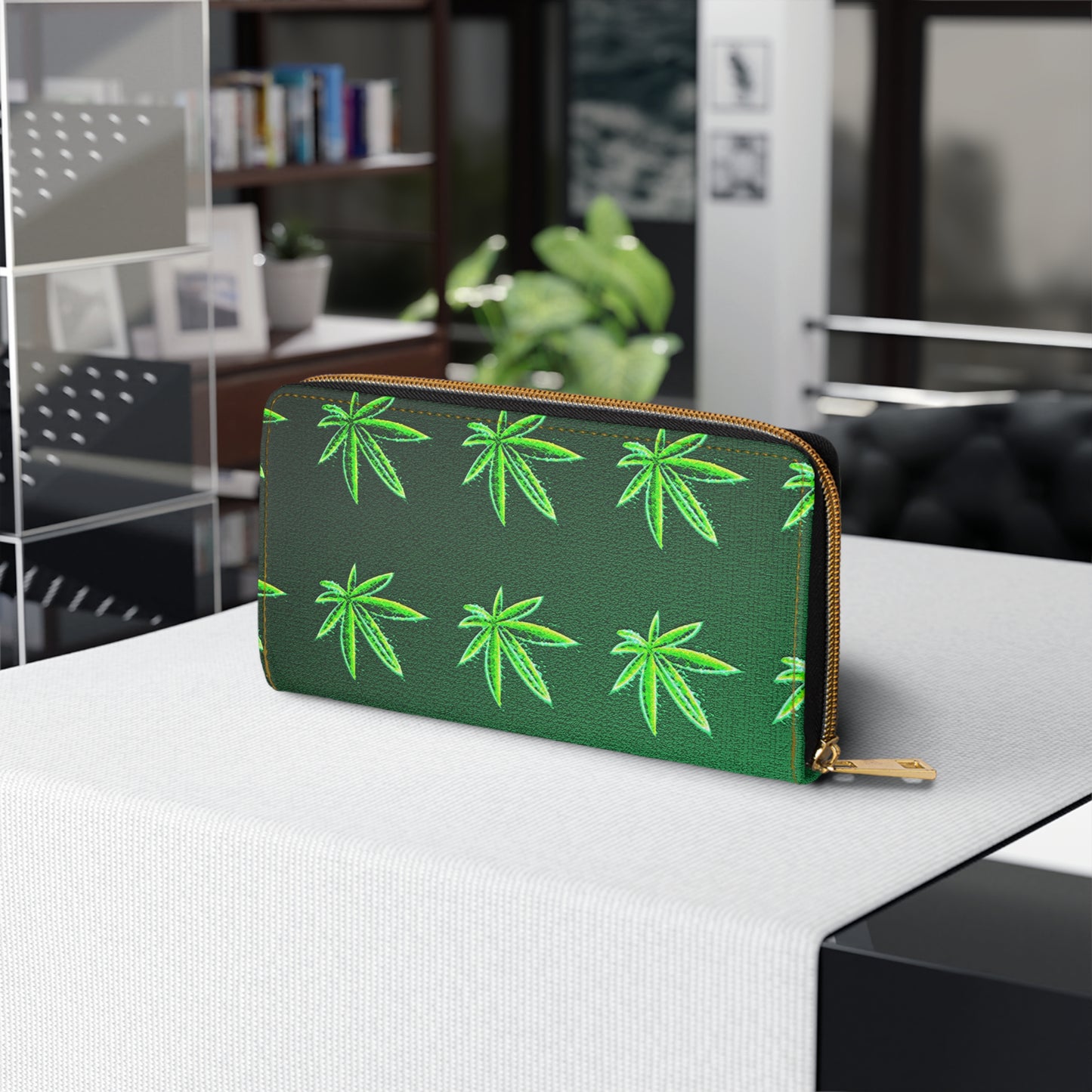 Green Leaf Marijuana Pot Weed Leaf 420 Zipper Wallet