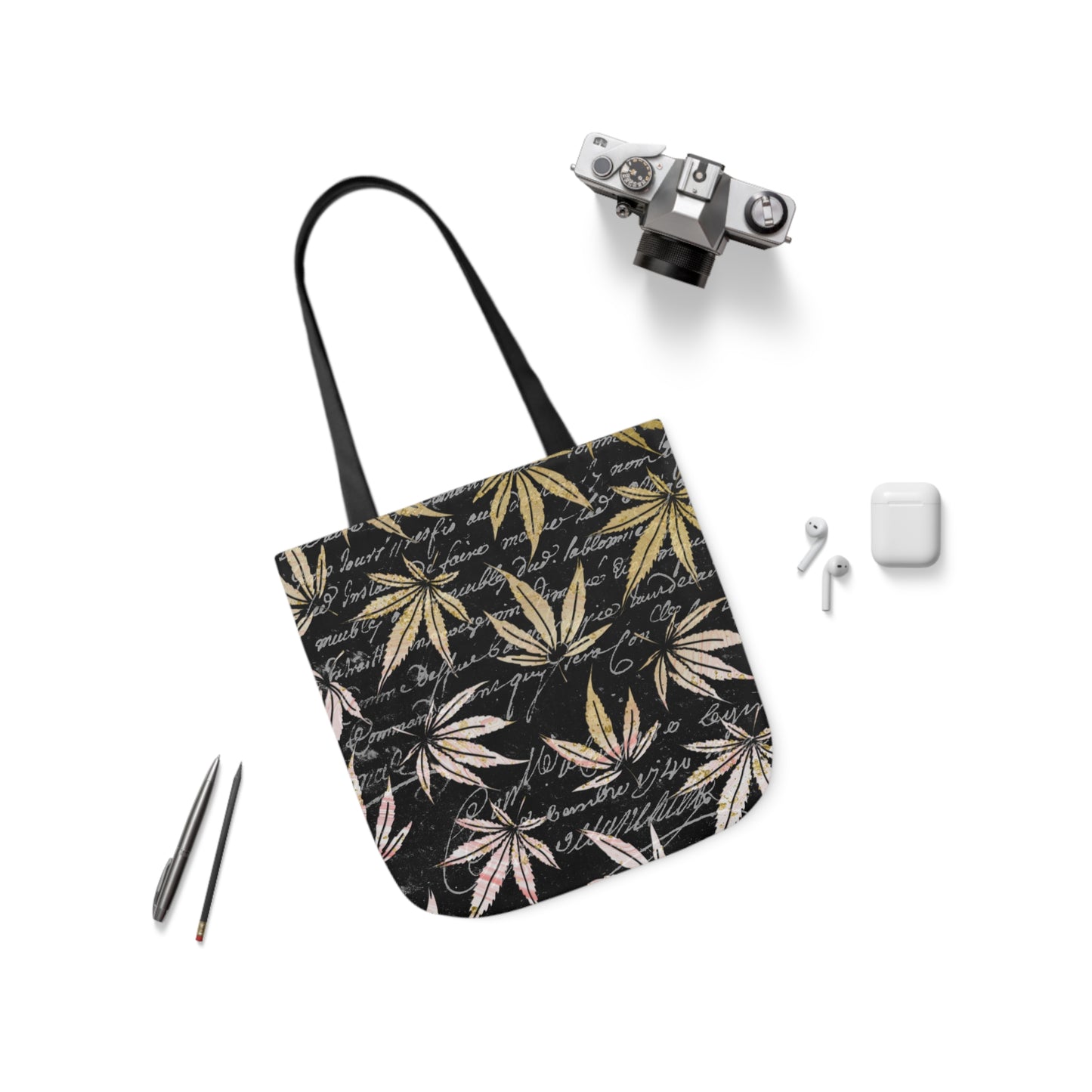 Gold And Black 420 Weed Marijuana Leaf Polyester Canvas Tote Bag (AOP)