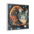 "Bold Mosaic Cat", Framed Mosaic Cat Art Print — Colorful Modern Wall Canvas