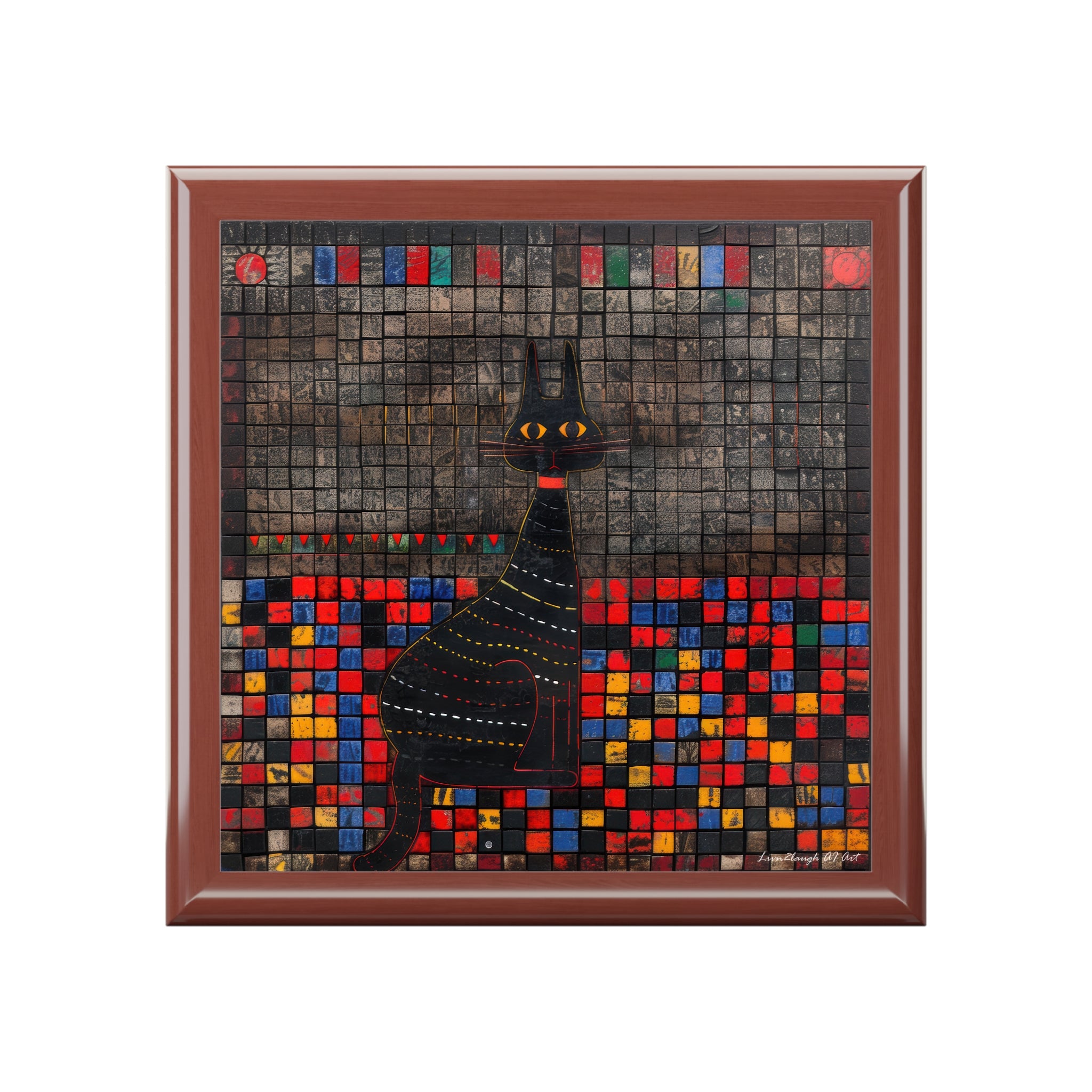 The Watchful Cat in Mosaic Shadows, Jewelry- Stash- Collection Box