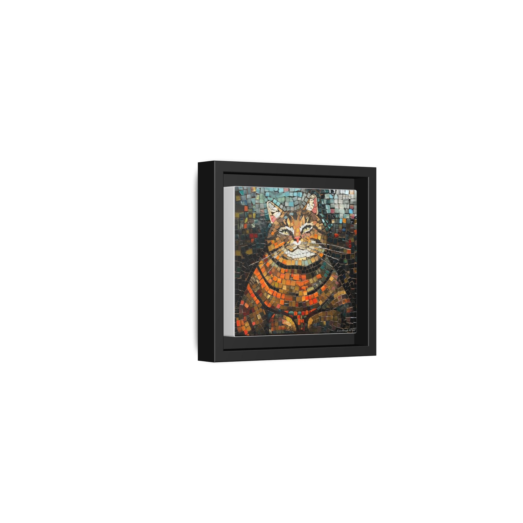 Mosaic Majesty: The Regal Cat, Framed Mosaic Cat Art Print — Colorful Modern Wall Canvas