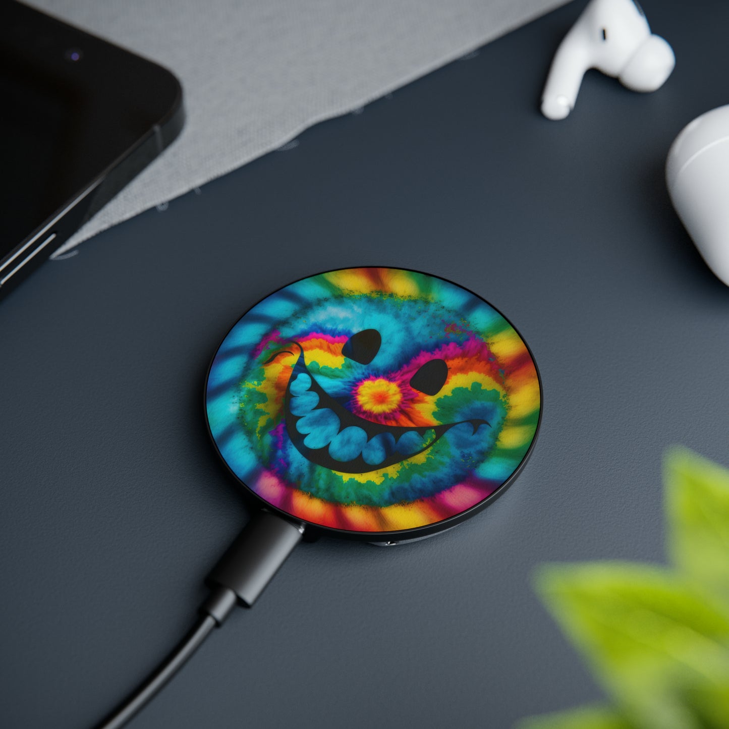 Bold And Beautiful Tie Dye Happy Face Style 3 Magnetic Induction Charger