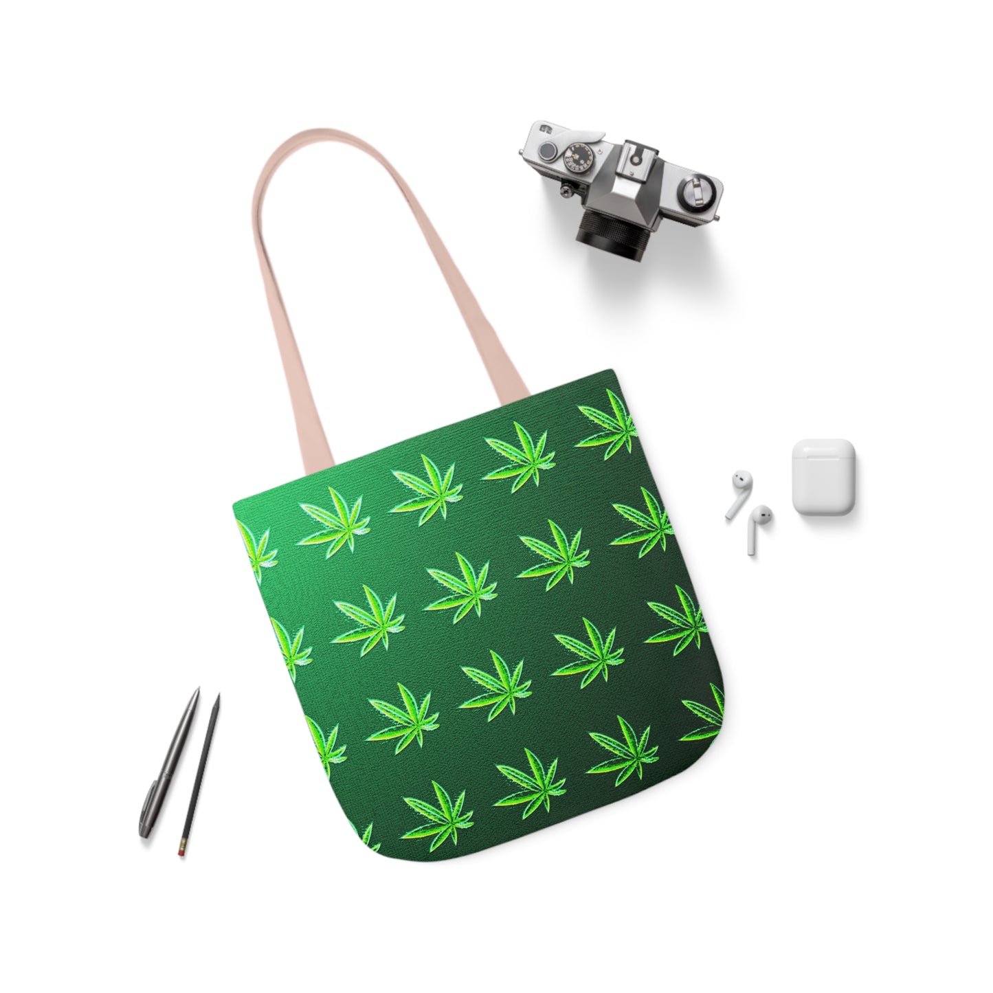 Green Leaf Marijuana Pot Weed Leaf 420 Polyester Canvas Tote Bag (AOP)