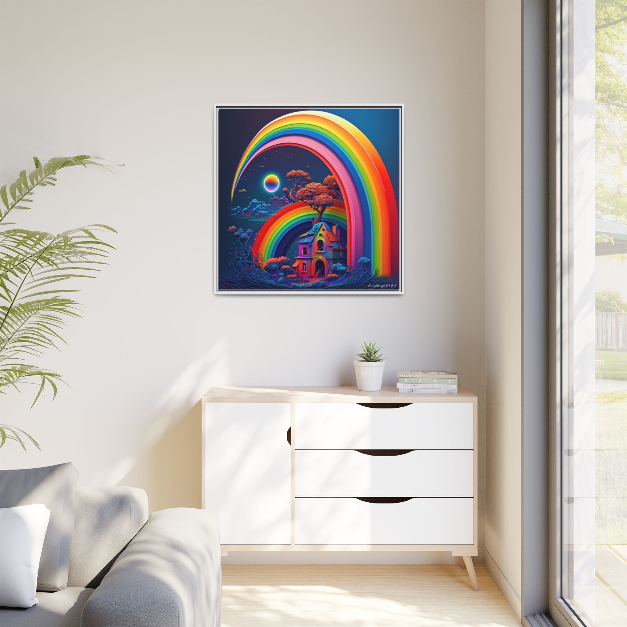 Home Beneath the Rainbow, Art Print — Colorful Modern Wall Canvas