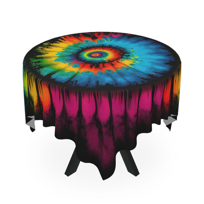 Bold And Beautiful Tie Dye Style 4 With Black Background Tablecloth