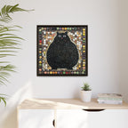 "Playful Black Cat Mosaic", Framed Mosaic Cat Art Print — Colorful Modern Wall Canvas