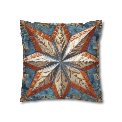 Beautiful Stars Abstract Star Style Orange, White And Blue Spun Polyester Square Pillow Case