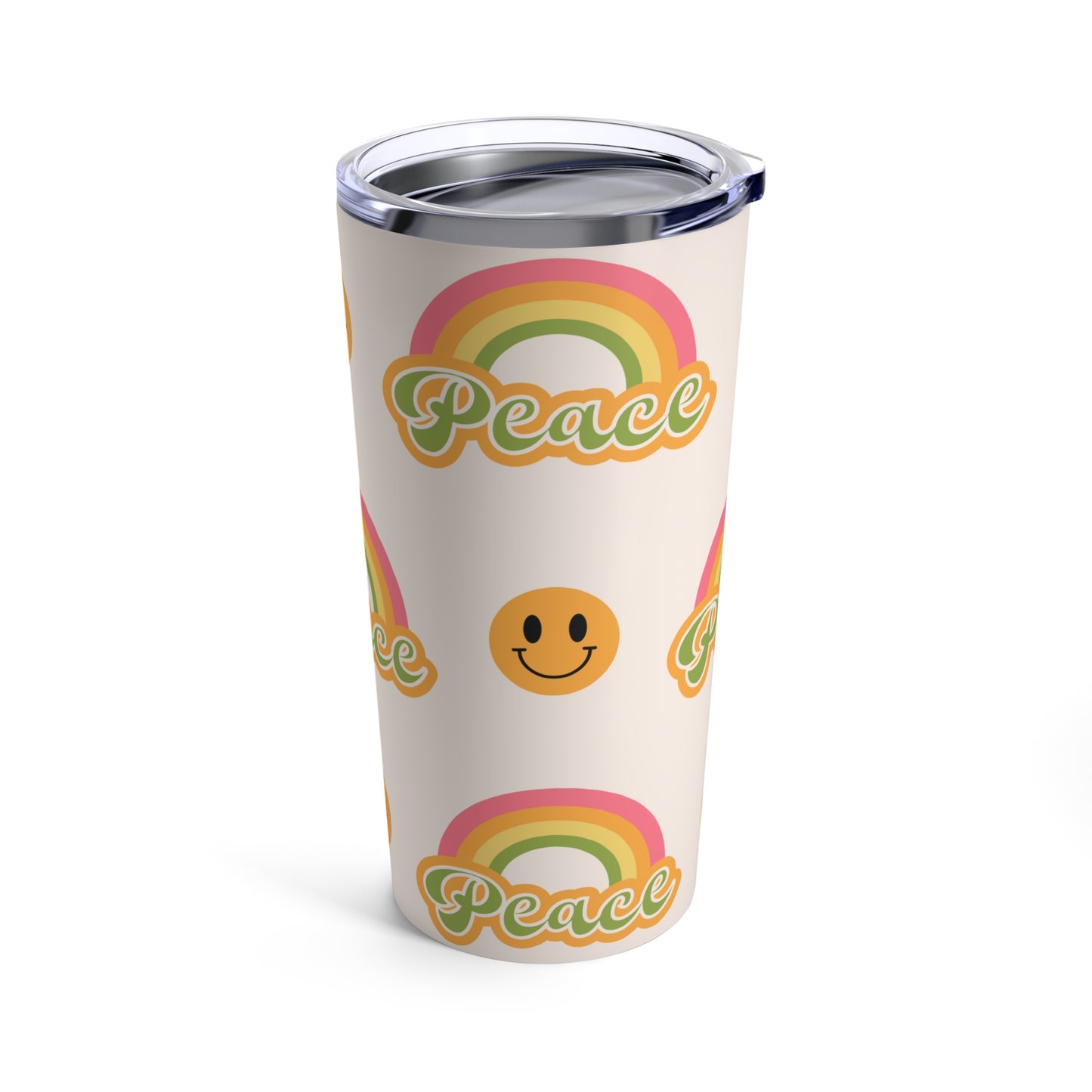 Peace Rainbow Yellow Smiley Faces With White Background By SimiSwimStudiosTumbler 20oz