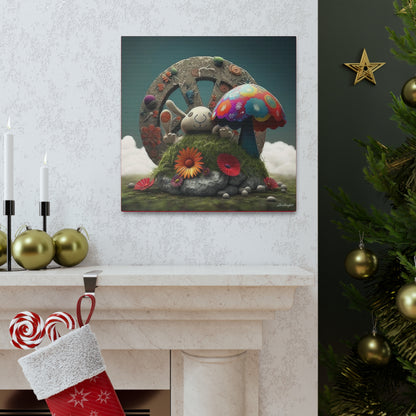 Beautiful Forest Round Peace Sign , Bunny Style Mushrooms  Flowers And Butterfly 12 Canvas Gallery Wraps