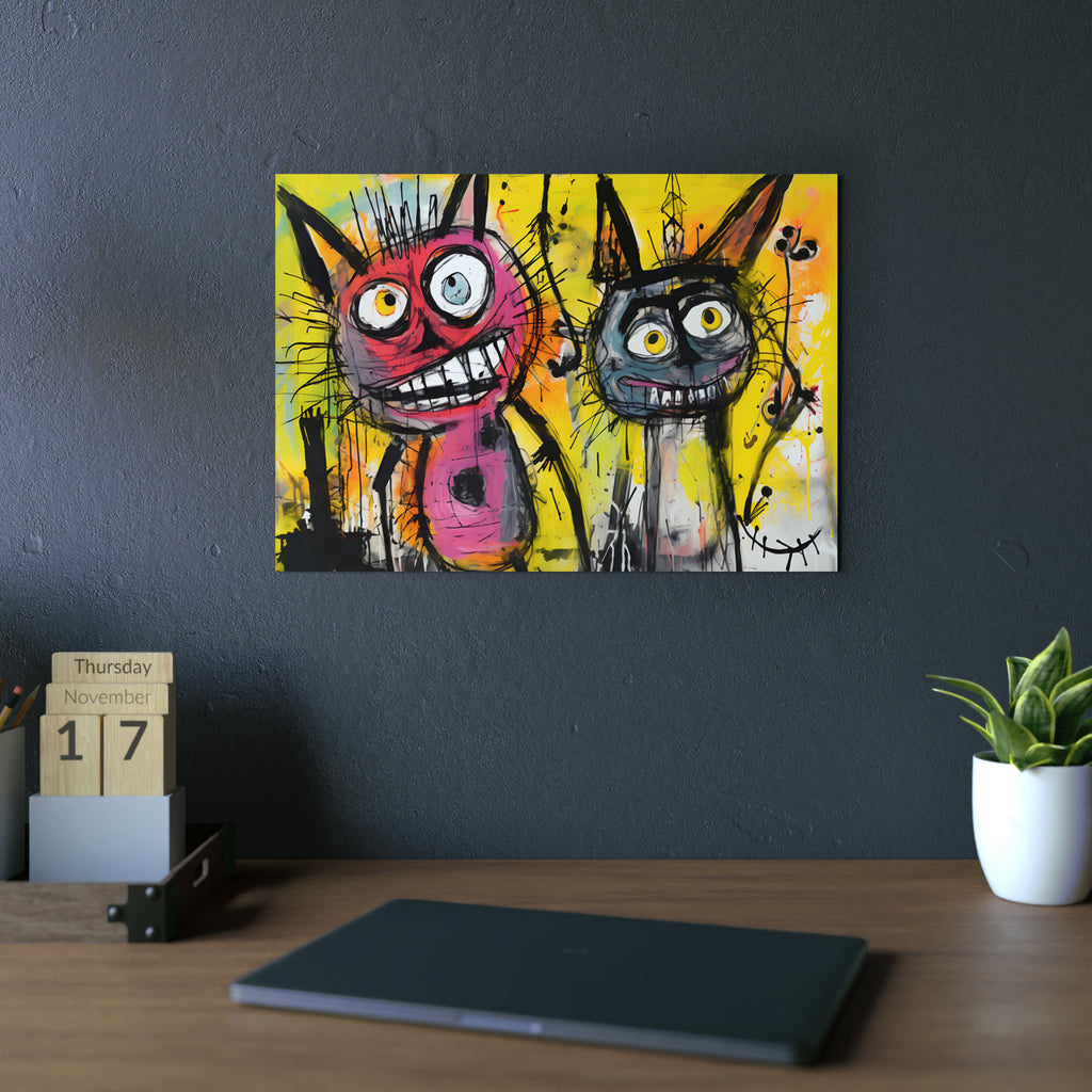Abstract Multi Colored Cats With Yellow Background By DaFlowerChild Aluminum Composite Panels