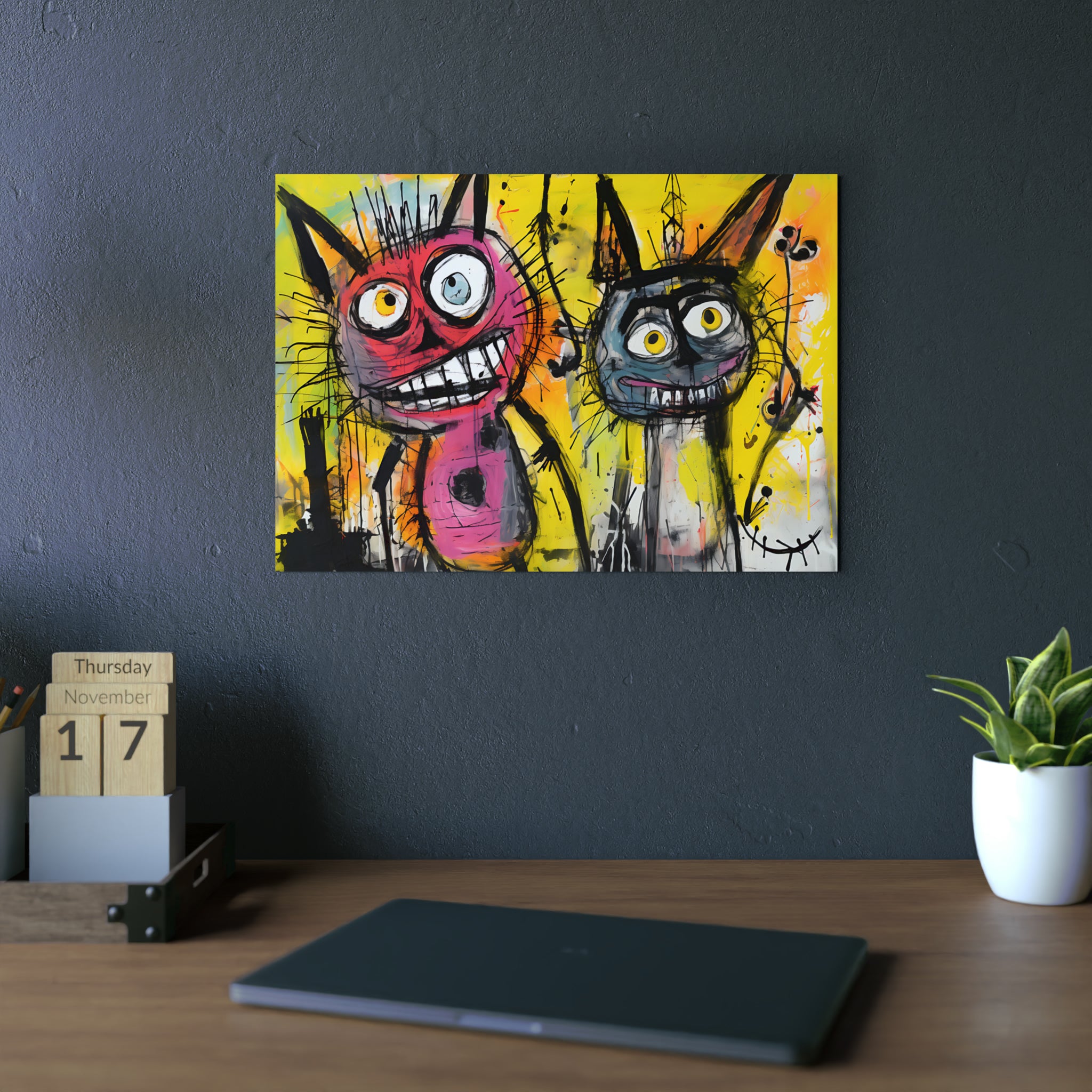 Abstract Multi Colored Cats With Yellow Background By DaFlowerChild Aluminum Composite Panels