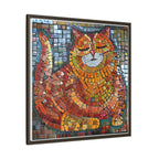 Radiant Whiskers: The Joyful Cat, Framed Mosaic Cat Art Print — Colorful Modern Wall Canvas